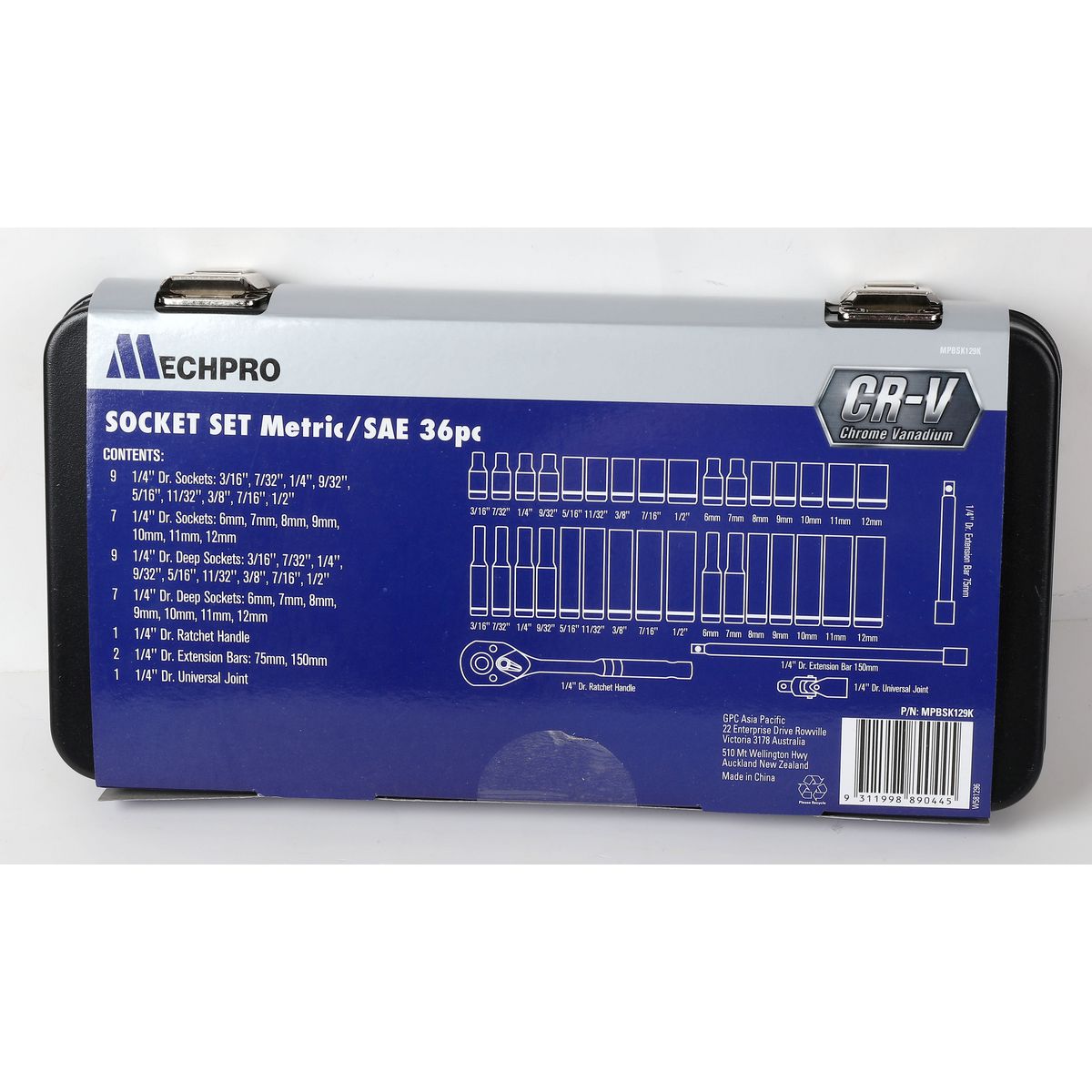 Mechpro Socket Set Metric/SAE 1/4In Drive 36pc