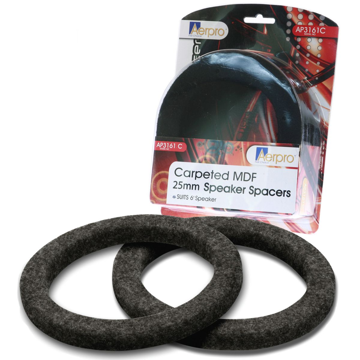 Aerpro Speaker Spacers 6" MDF Pair Black Carpet