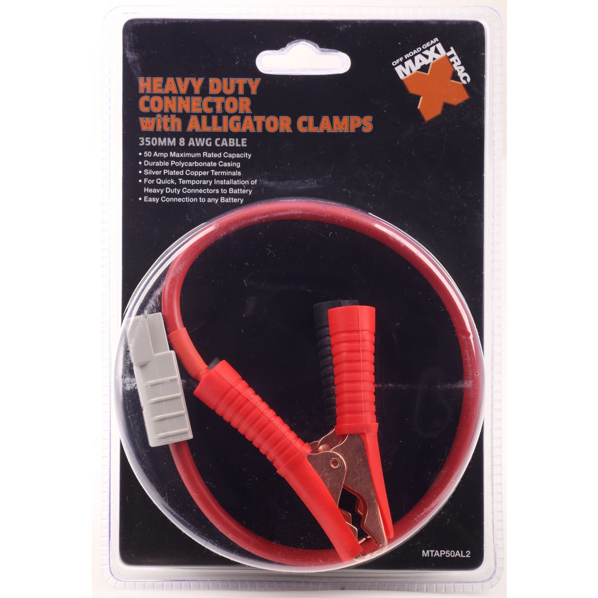 Maxi Trac 4x4 Connector Heavy Duty 350mm 8AWG 50A w/ Alligator Clamps