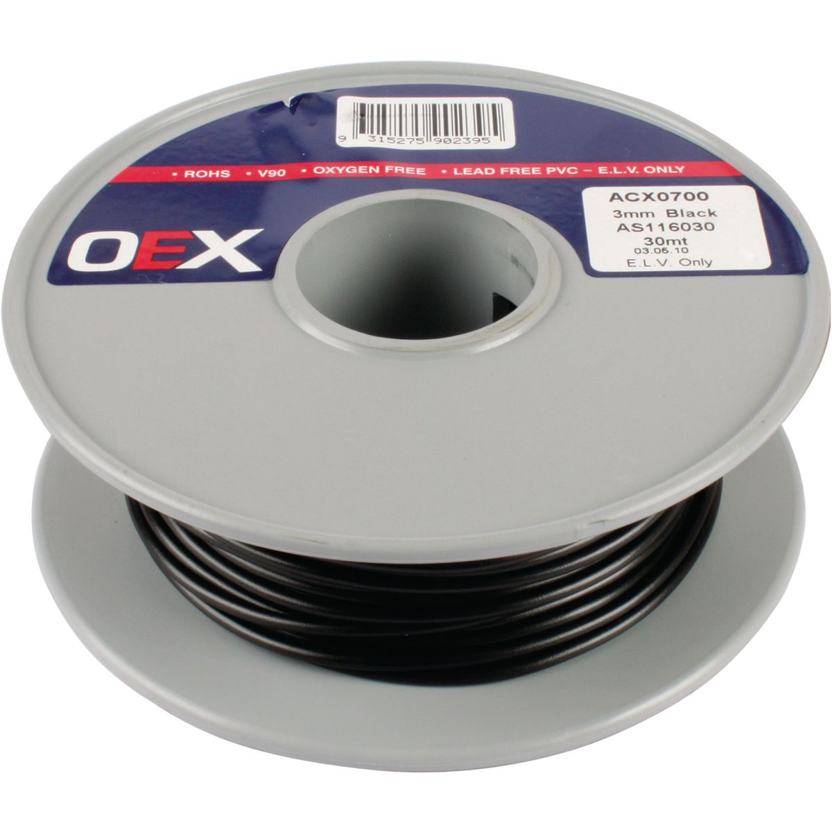 OEX Automotive Cable Single Core 3mm Black 30M Roll ACX0700