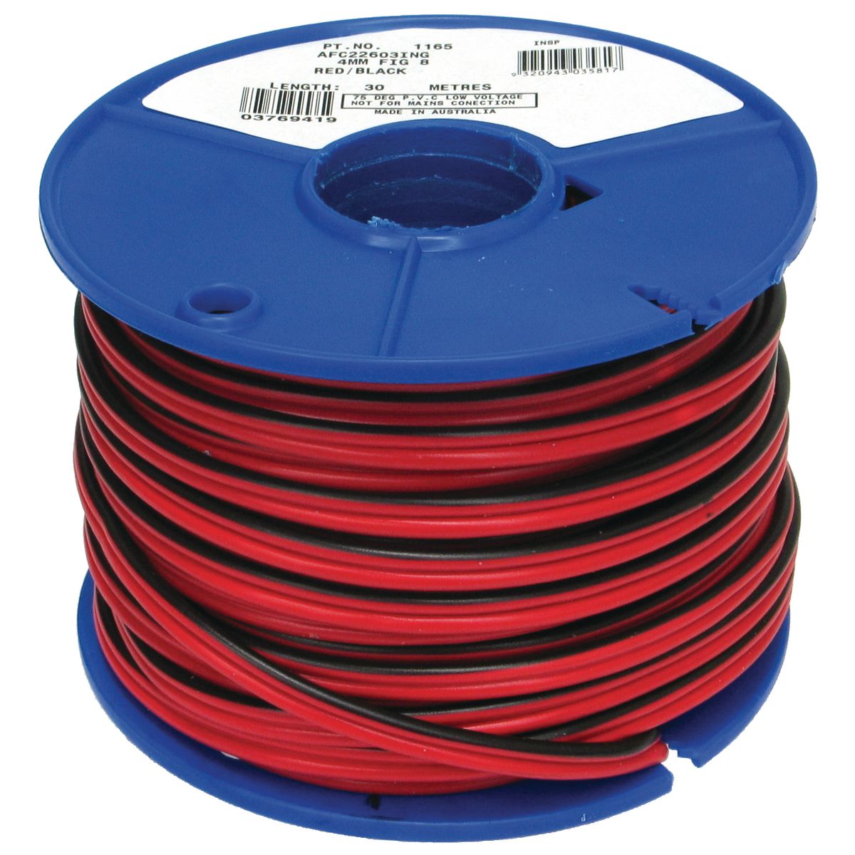 OEX Automotive Cable Twin Core 4mm Figure 8 Red W/Black Trace 30M Roll ACX0804