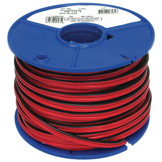 OEX Automotive Cable Twin Core 4mm Figure 8 Red W/Black Trace 30M Roll ACX0804