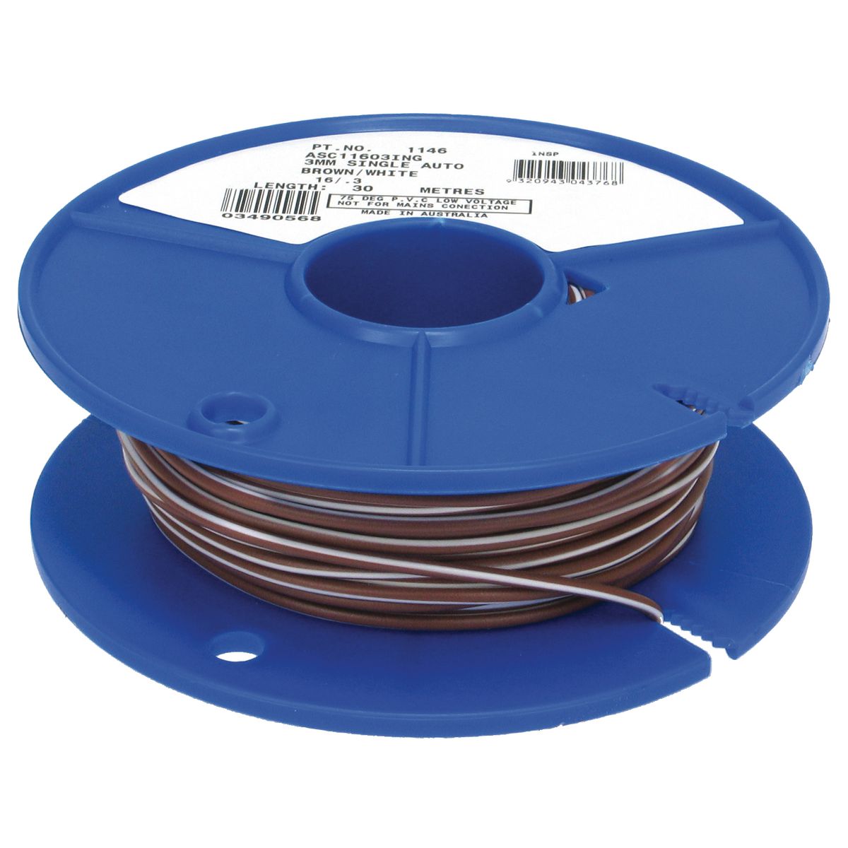 OEX Automotive Cable Single Core 3mm Brown W/White Trace 30M Roll ACX0715