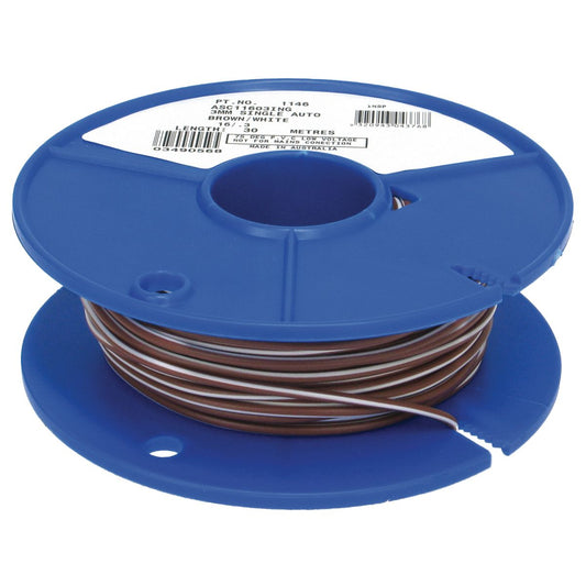 OEX Automotive Cable Single Core 3mm Brown W/White Trace 30M Roll ACX0715