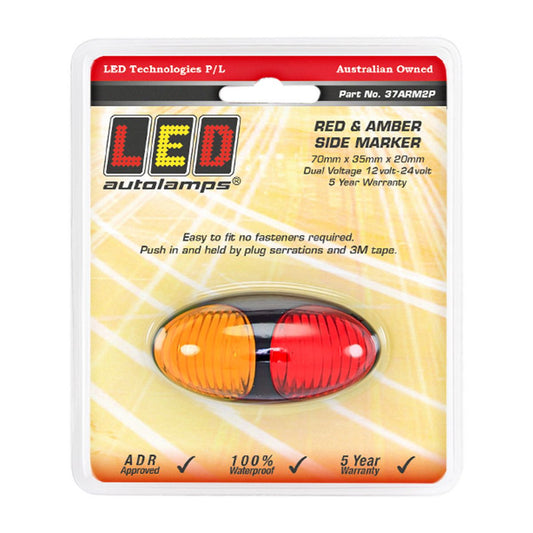 LED Autolamps Side Marker with Black Bezel Red/Amber 70x36x20mm Multi-volt 37ARM2P
