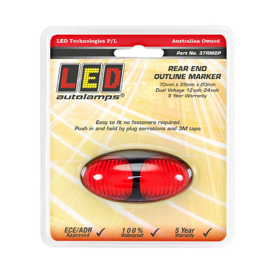 LED Autolamps Rear Marker with Black Bezel Red 70x36x20mm Multi-volt 37RM2P