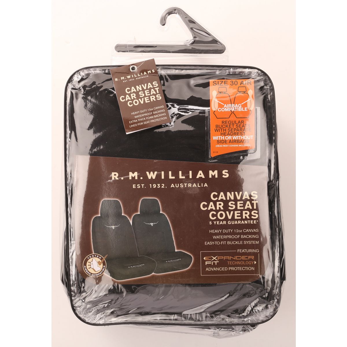 R.M. Williams Seat Cover Set Canvas Front Black CVRMW16BLK30