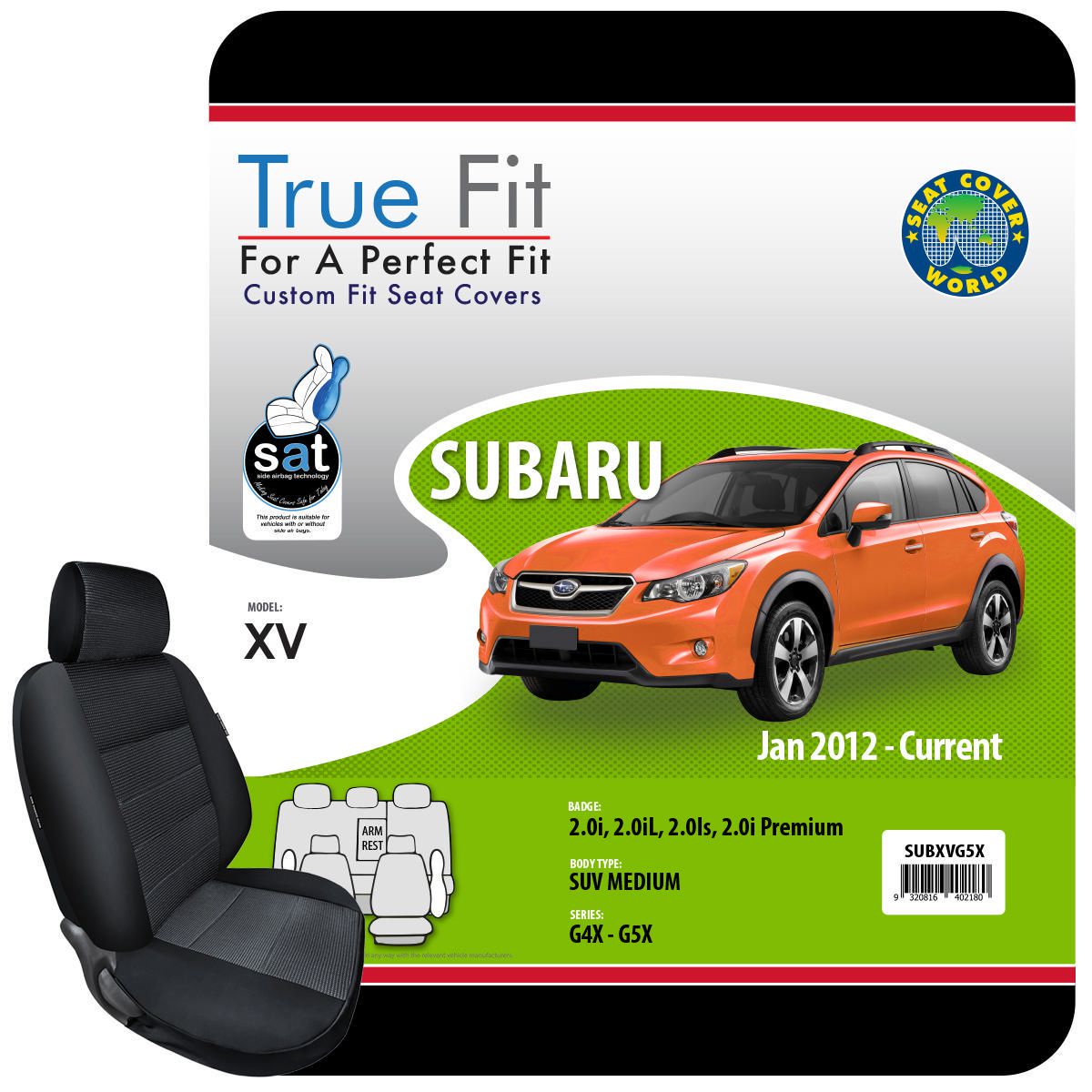 True Fit Tailored Seat Covers Fits Subaru XV 2.0i, 2.0il & 2.0i Premium 2012 - On