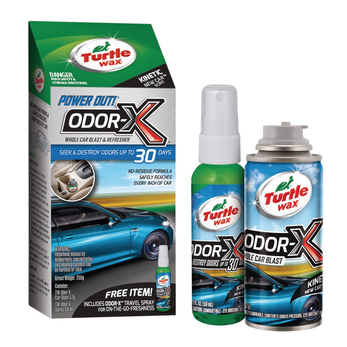 Turtle Wax Power Out Odor-X Spray Blast 250g + Travel Spray