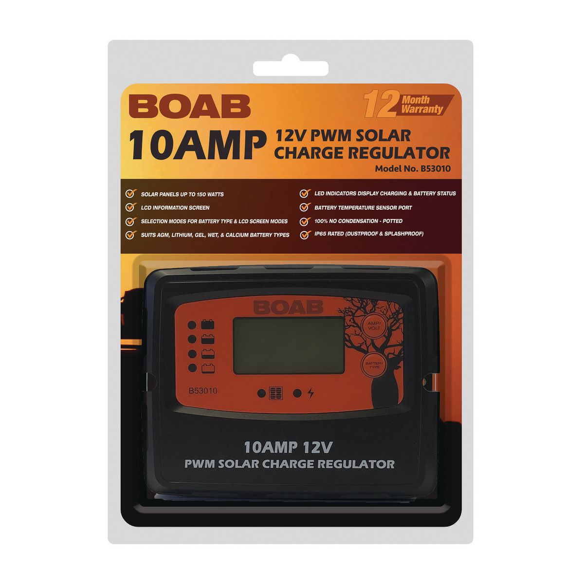 Boab Solar Charge Regulator PWM 10A 12V B53010
