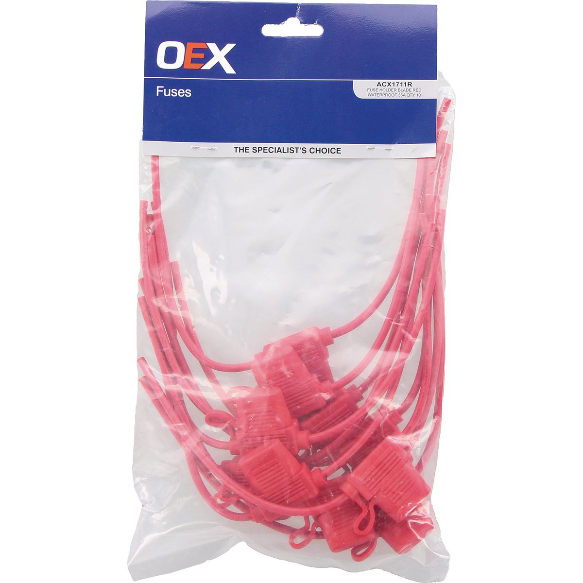 OEX Standard Blade In Line Fuse Holder, Red, 1 Way, 35A - Pack Of 10 ACX1711R