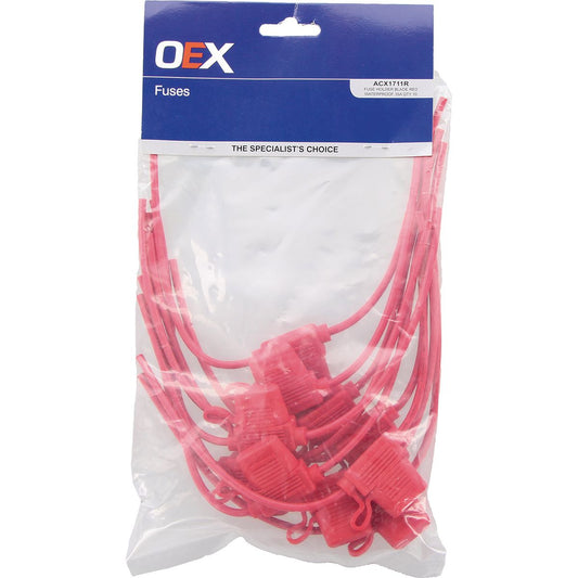 OEX Standard Blade In Line Fuse Holder, Red, 1 Way, 35A - Pack Of 10 ACX1711R