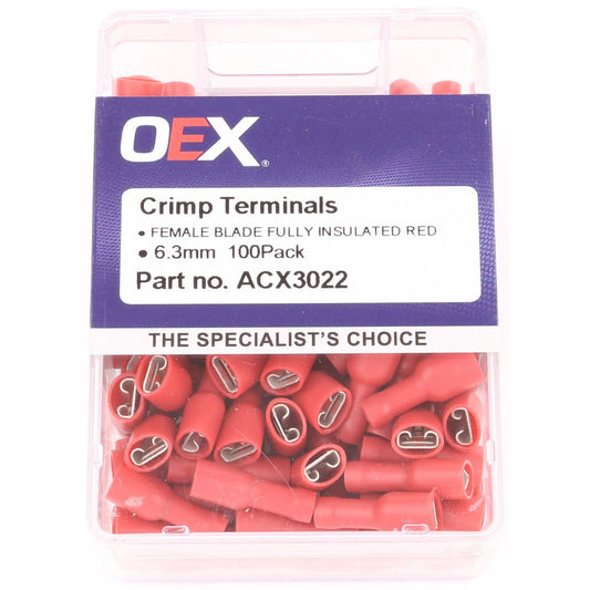 OEX Crimp Terminal Female Blade Red 6.3mm Vinyl (100 Pack) ACX3022
