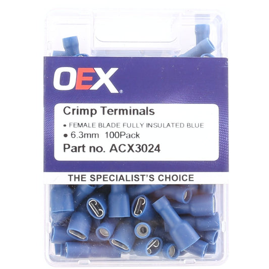 OEX Crimp Terminal Female Blade Blue 6.3mm Vinyl (100 Pack) ACX3024