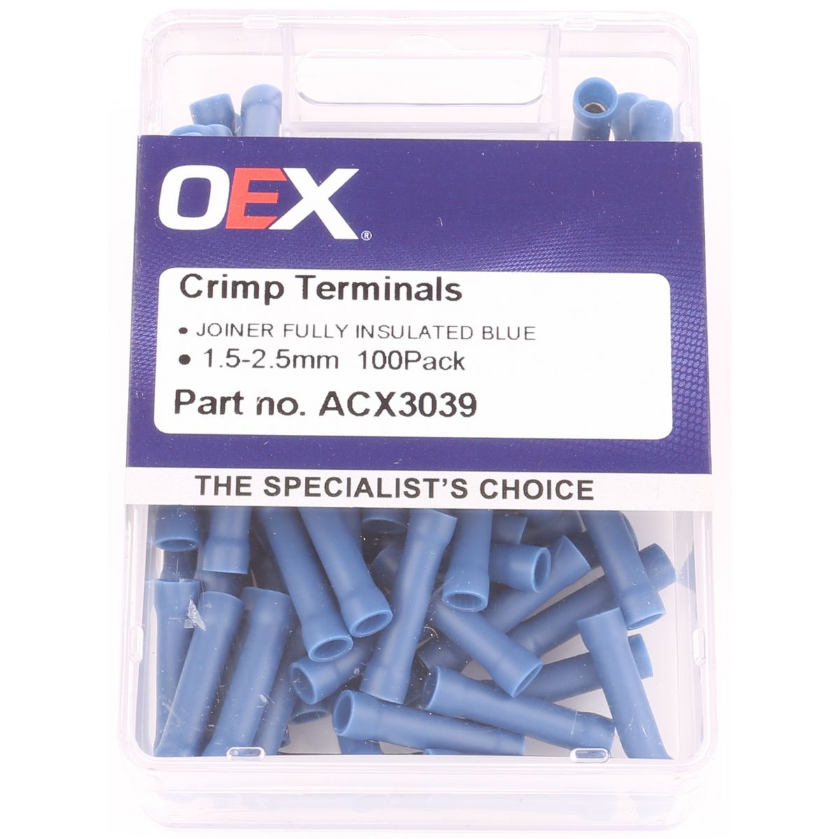 OEX Crimp Terminal Joiner Blue Cable Size 4mm Vinyl (Pack of 100) ACX3039