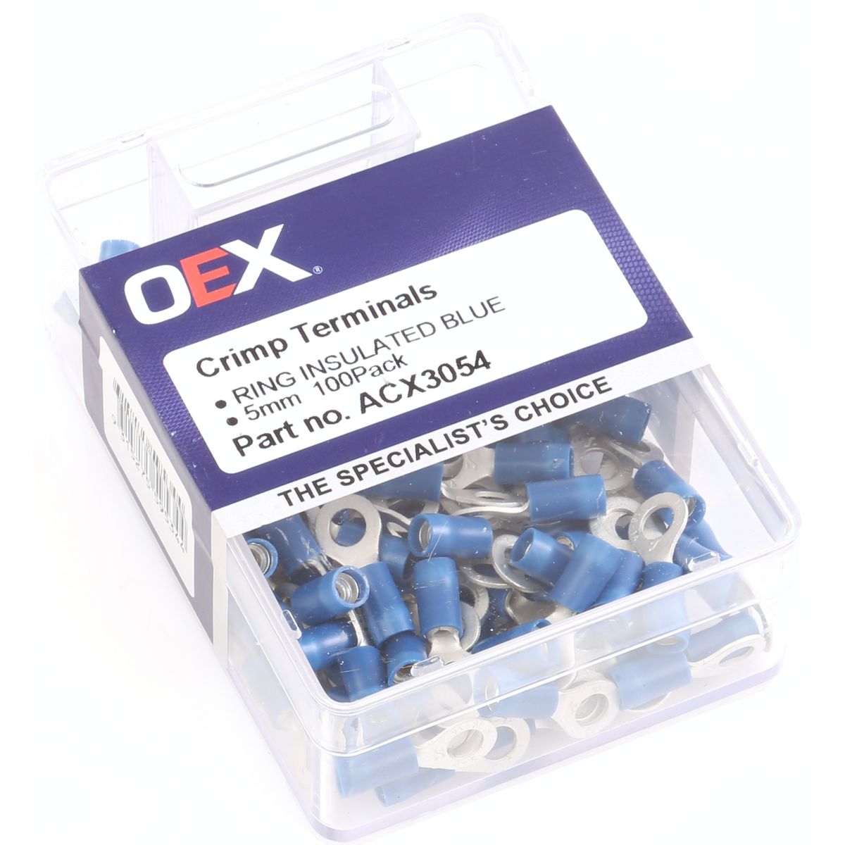 OEX Crimp Terminal Ring Blue 5mm Vinyl (100 Pack) ACX3054