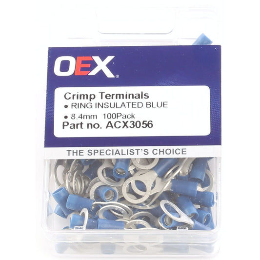 OEX Crimp Terminal Ring Blue 8.4mm Vinyl (100 Pack) ACX3056