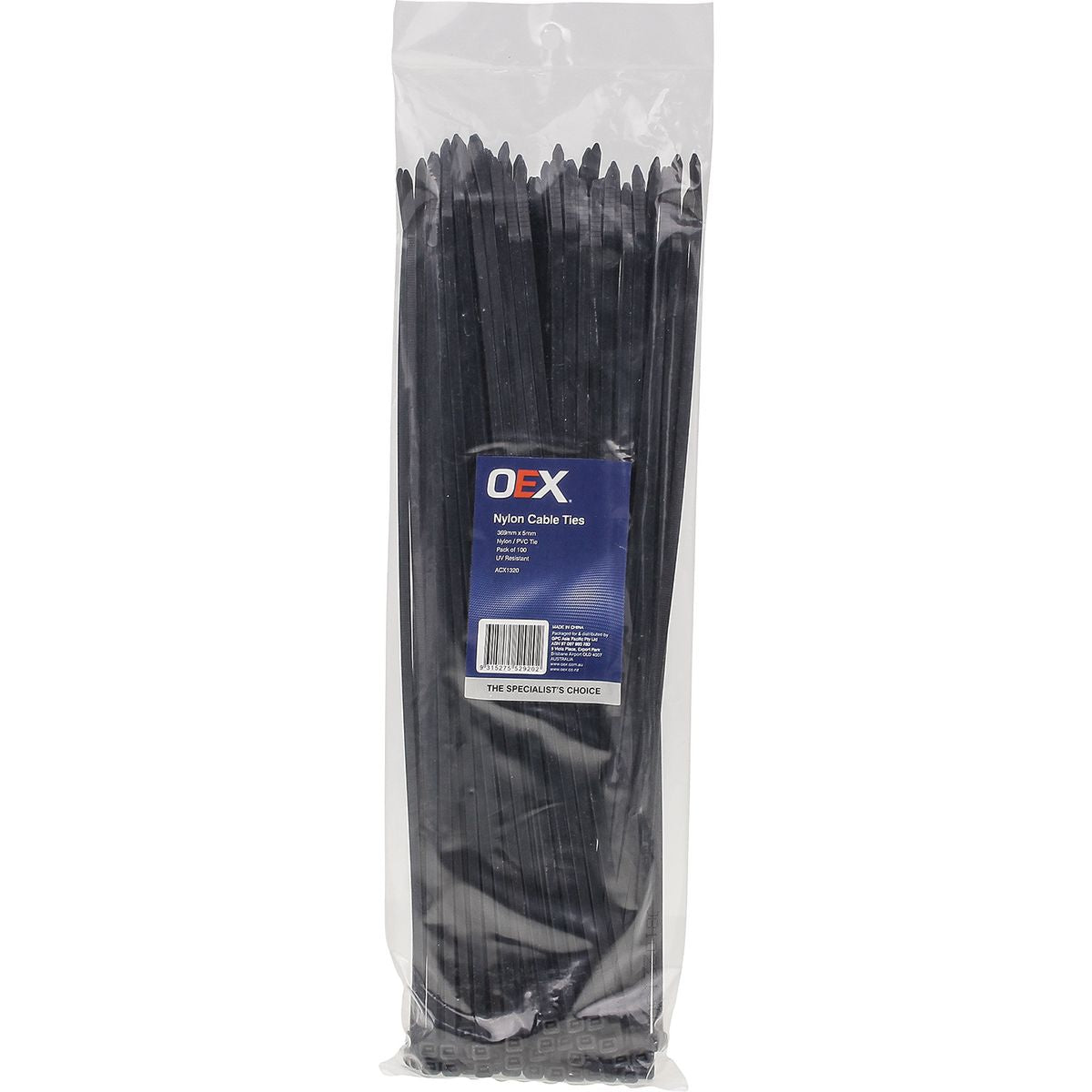 OEX Nylon Cable Ties 4.8mm x 370mm Black 100 Pack ACX1320