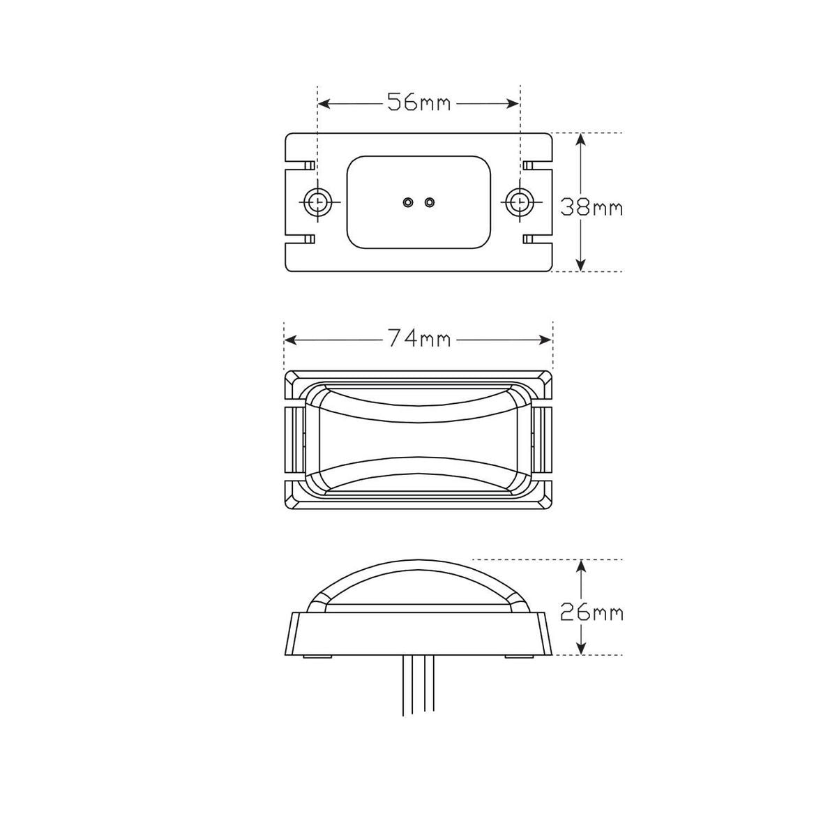 LED Autolamps Front Marker with 20cm Wire White 73x38x32mm 1458WM