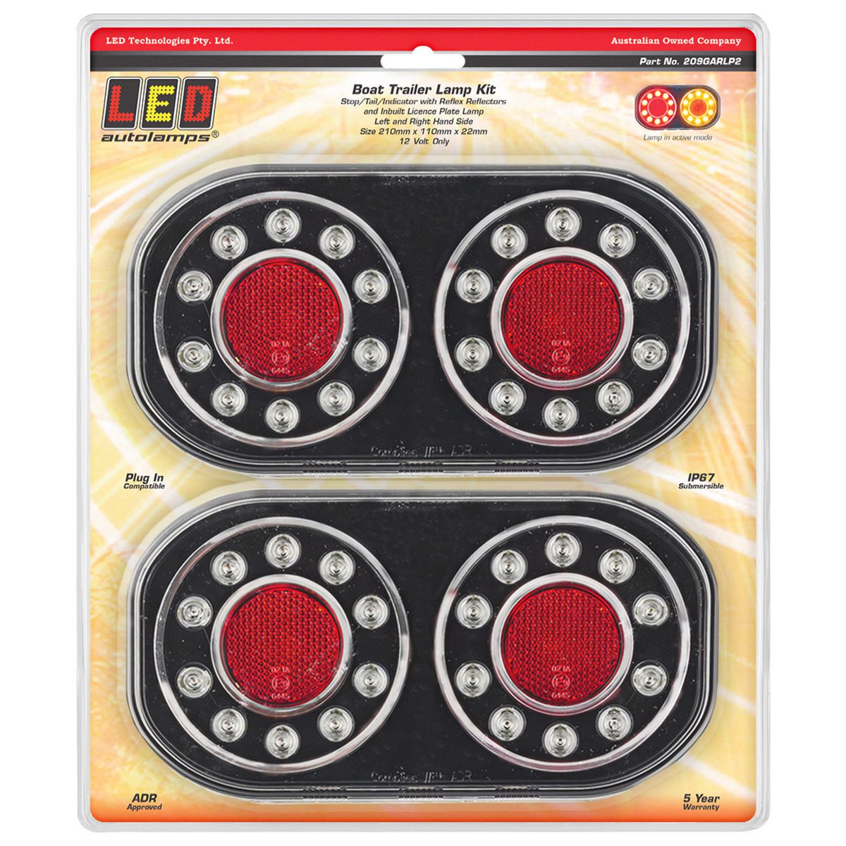 LED Autolamps Stop/Tail/Indicator Reflector LED Boat Trailer Light Round Clear Twin Pack 209GARLP2