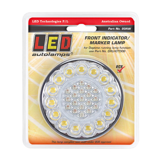 LED Autolamps Front Indicator Round LED Light w/ DRL 12V 40cm Cable Single Blister Pack 80AW