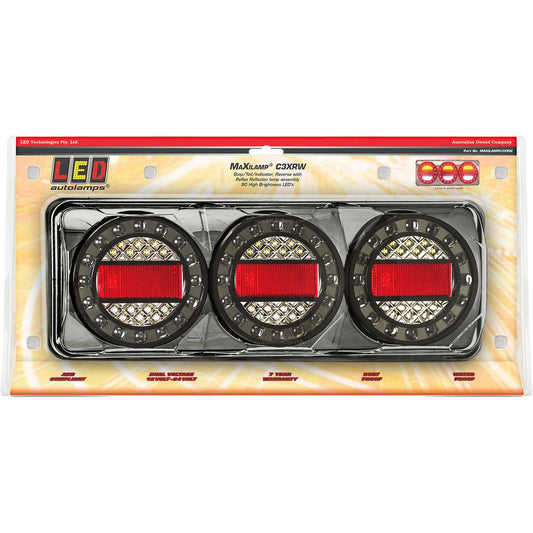 LED Autolamps Stop/Tail/Indicator/Reflector/Reverse LED Maxilamp Light 3 Lamp Combination 12-24V Blister MAXILAMPC3XRW