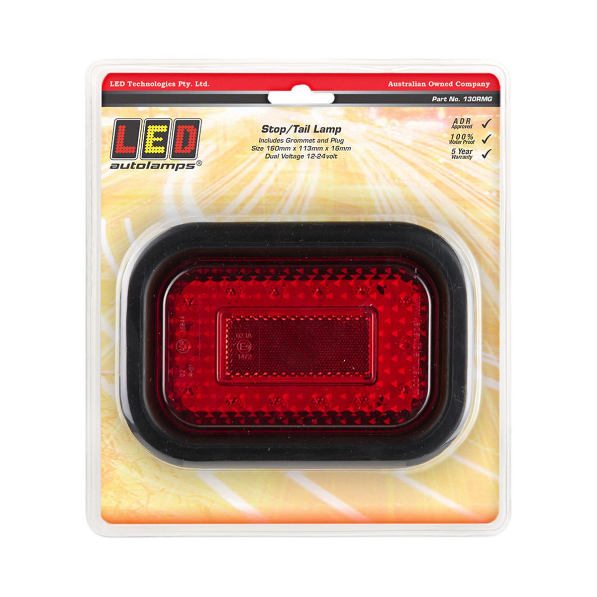 LED Autolamps Stop/Tail Reflector LED Light 12/24V w/Rubber Grommet & Plug 130RMG