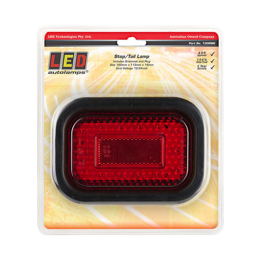 LED Autolamps Stop/Tail Reflector LED Light 12/24V w/Rubber Grommet & Plug 130RMG