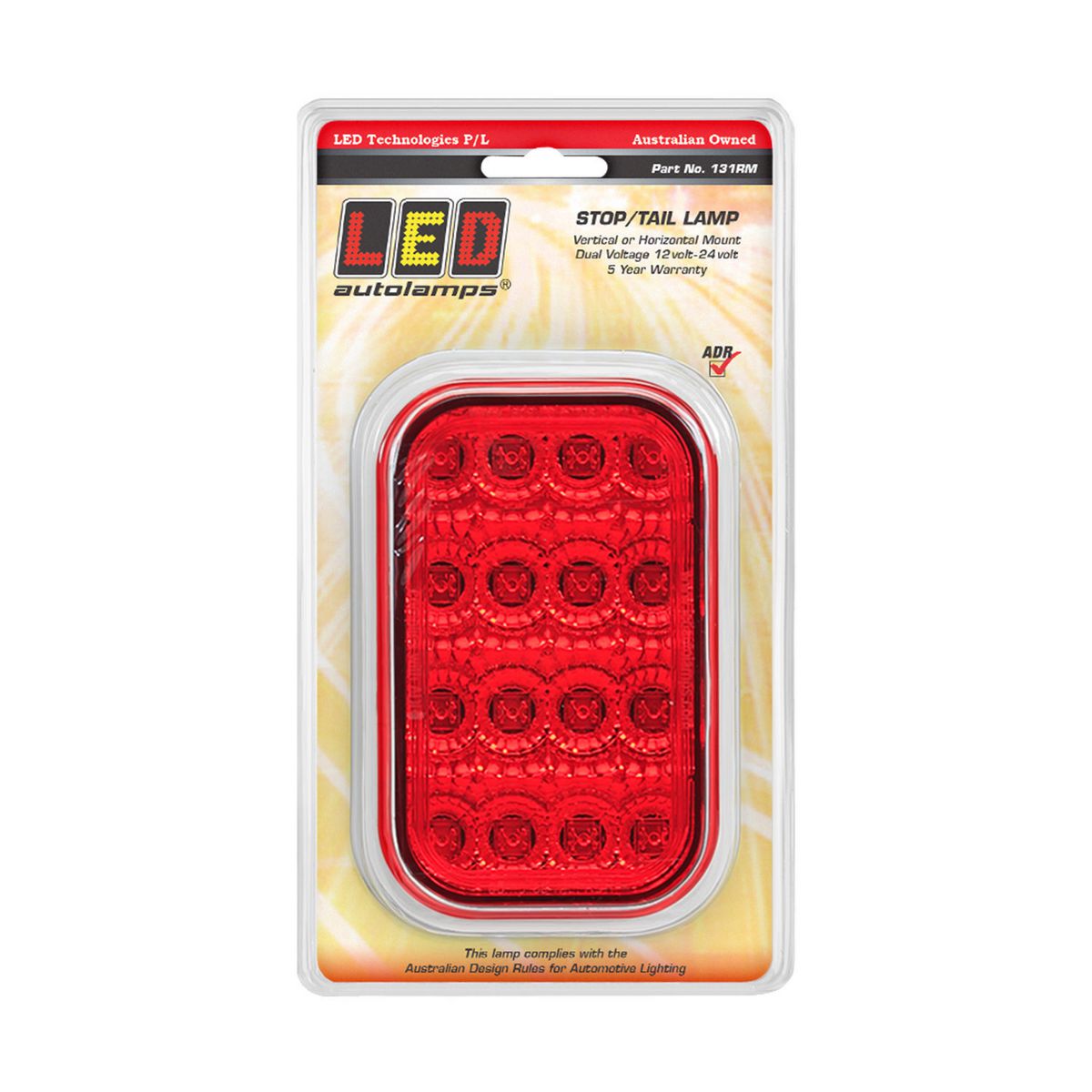 LED Autolamps Stop/Tail LED Light Red 40cm Cable 12/24V Blister Pack 131RM