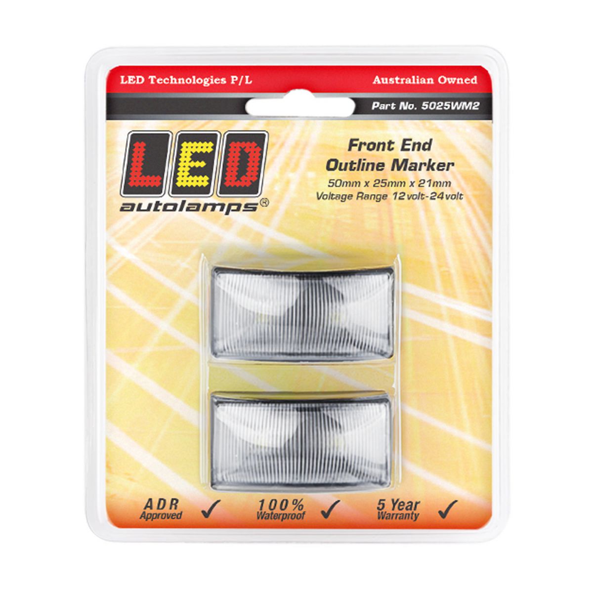 LED Autolamps Front Marker White 50x25x21mm 12-24V Twin Pack 5025WM2