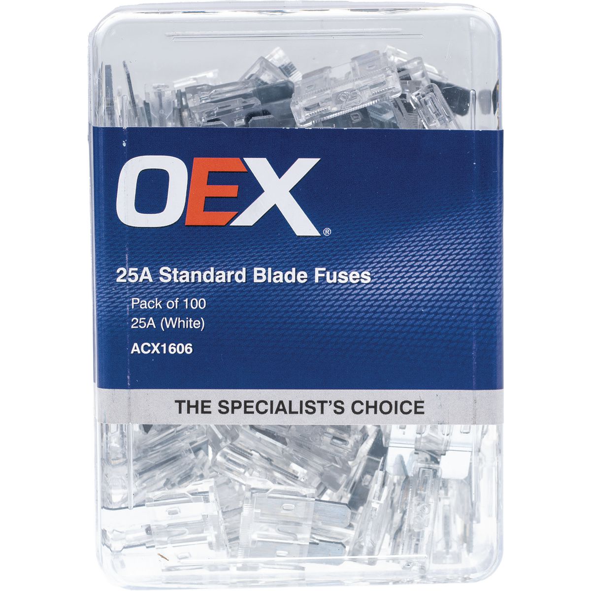OEX Fuse Standard Blade 25A White (Pack of 100) ACX1606