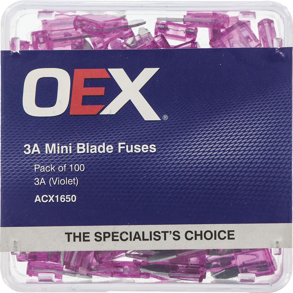 OEX Fuse Mini Blade 3A Violet (Pack of 100) ACX1650