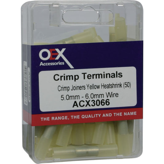 OEX Crimp Terminal Joiner Yellow Cable Size 5-6mm Heat Shrinkable (Pack of 50) ACX3066