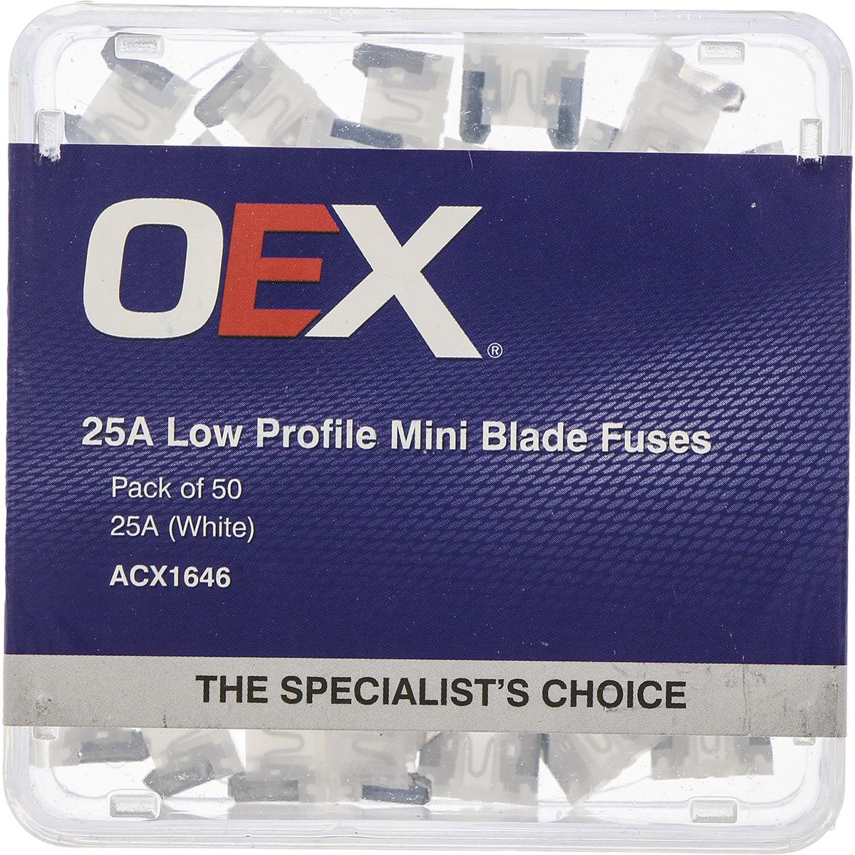 OEX Fuse Low Profile Mini Blade 25A White (Pack of 50) ACX1646