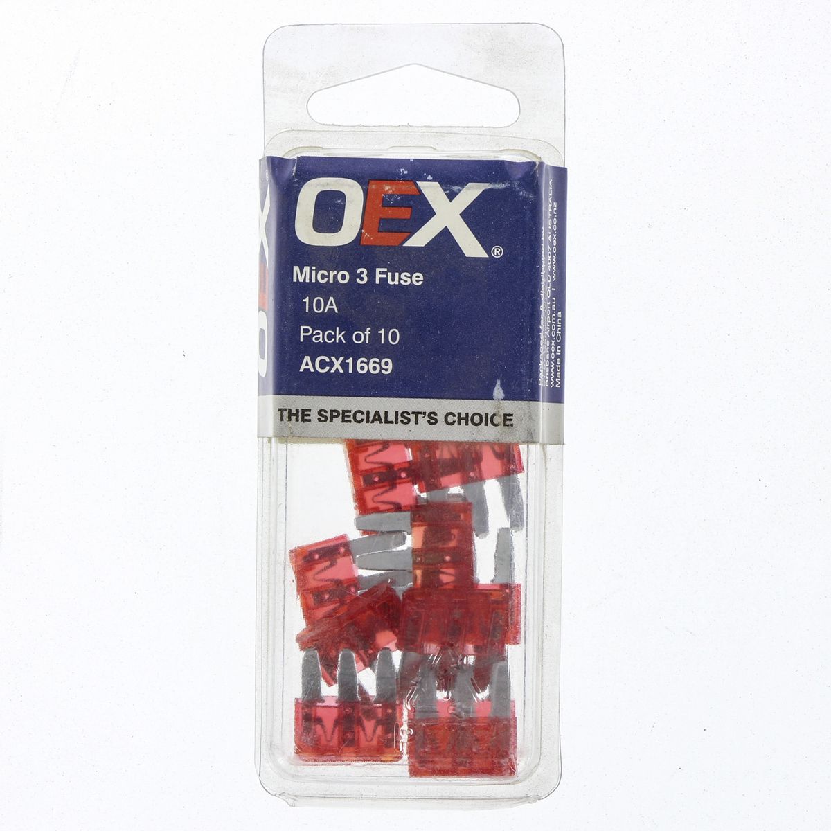 OEX Fuse Micro 3 Blade 10A Red (Pack of 10) ACX1669