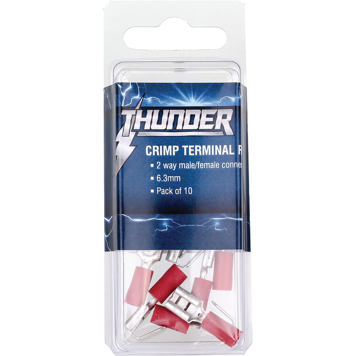 Thunder Crimp Terminal 2 Way Male/Female Insulated Blade Red 6.3mm 10Pk