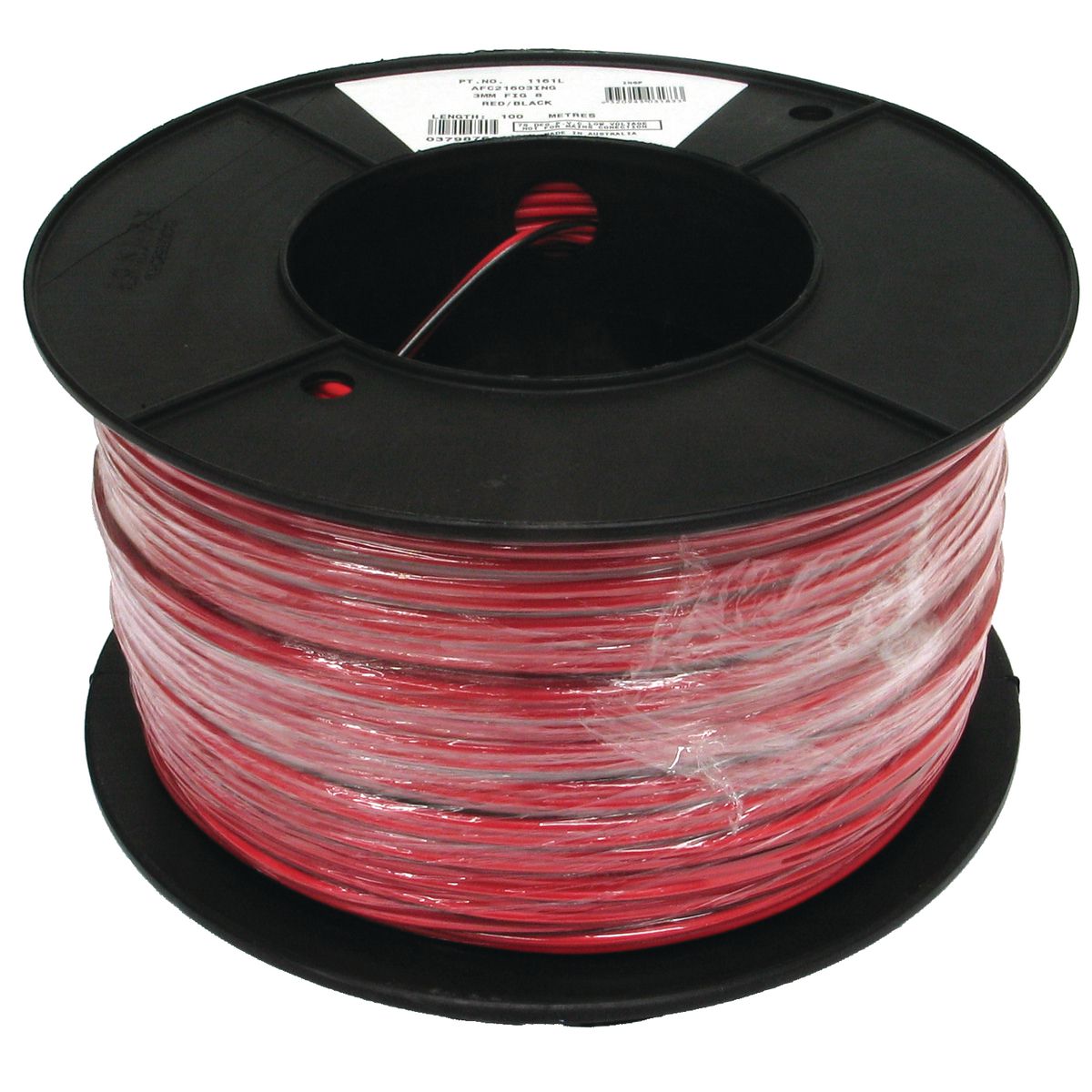OEX Automotive Cable Twin Core 3mm Figure 8, Red W/Black Trace 100M Roll ACX0802L