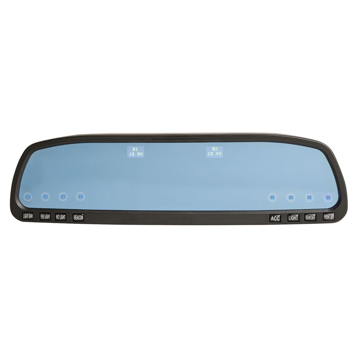 Thunder Rearview Mirror With 8 Way Switch Panel & Dual Voltage Meter Display Suits 4x4 4WD
