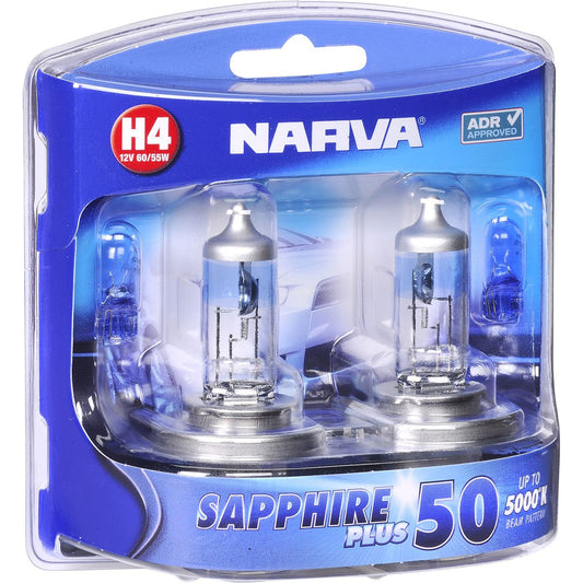 Narva H4 12V 55W Sapphire Plus 50 Halogen Headlight Globes 2Pk
