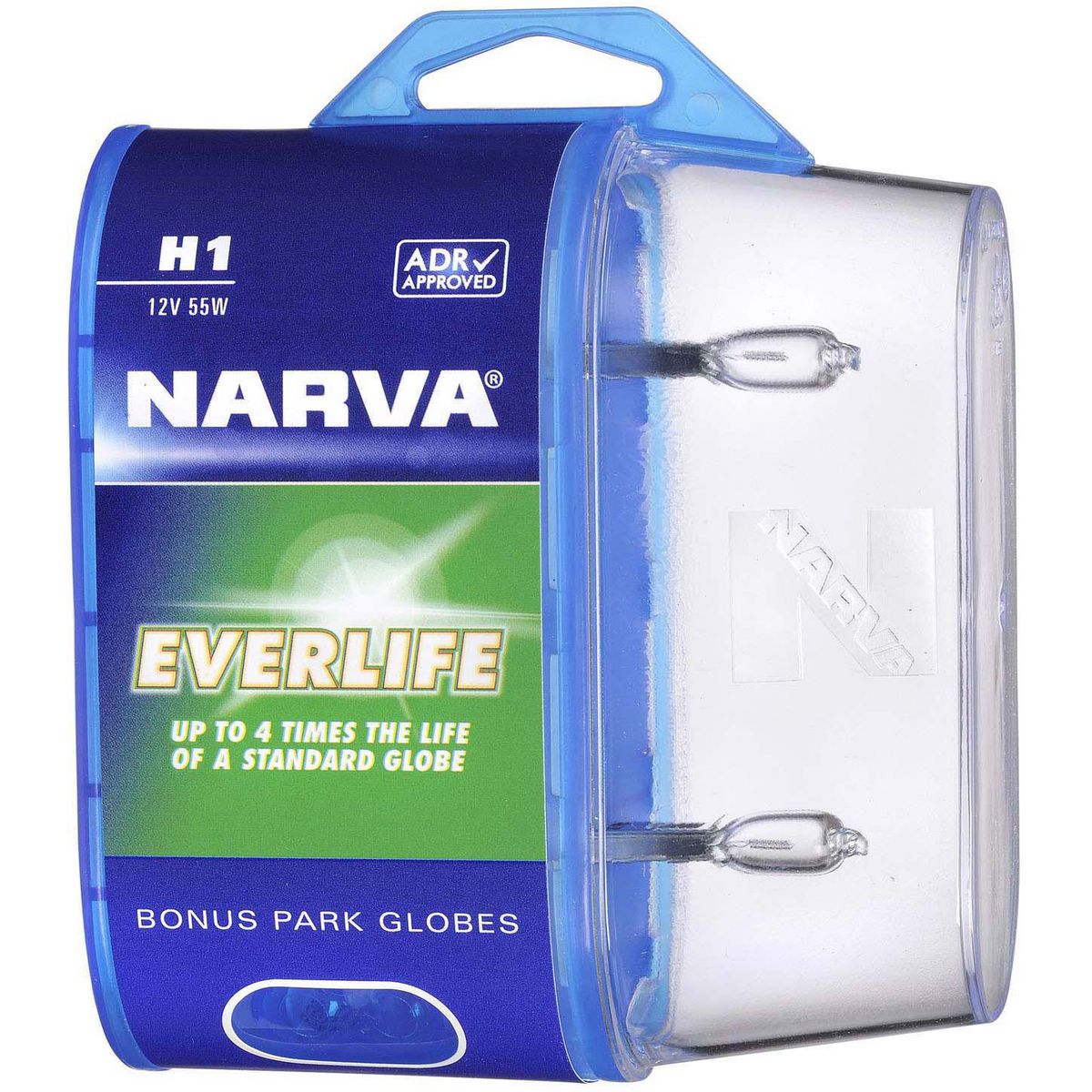 Narva Everlife Halogen Headlight Globe H1 P14.5S 12V 55W Twin Pack 48079BL