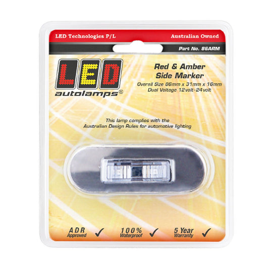 LED Autolamps Side Marker Light LED Amber/Red 12/24V Blister Pack 86ARM