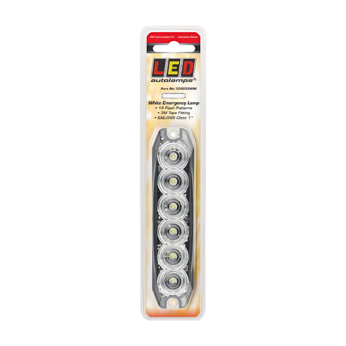 LED Autolamps White Emergency Lamp SAE J595 Class 1 131mm with Tape Fitting 120035WM