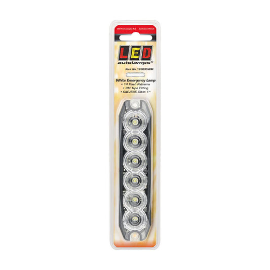 LED Autolamps White Emergency Lamp SAE J595 Class 1 131mm with Tape Fitting 120035WM