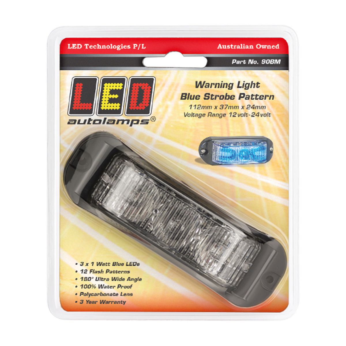 LED Autolamps Blue Emergency Lamp with Strobe 112mm 90BM