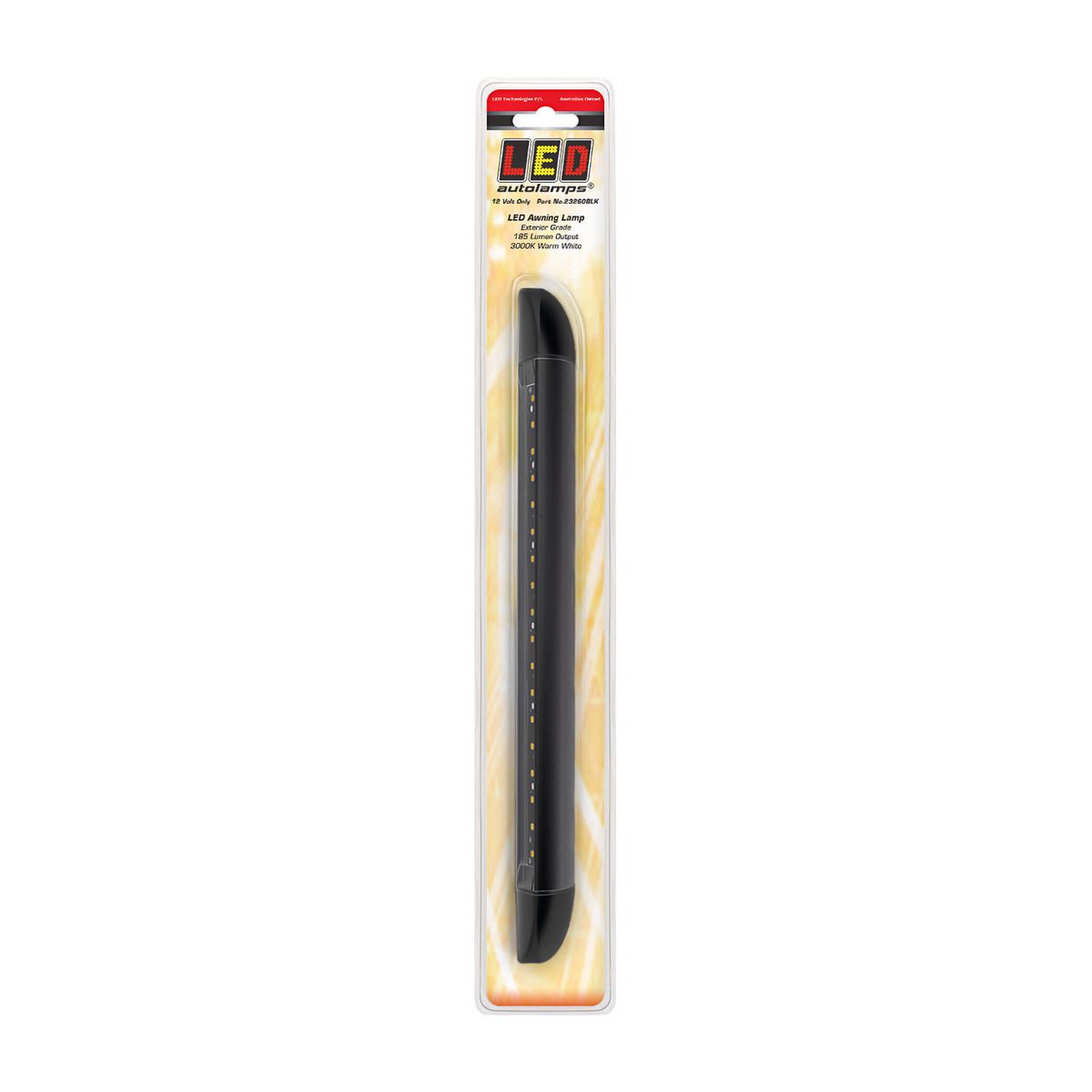 LED Autolamps Awning Lamp Black 12V 20cm Cable Blister Pack 23260BLK