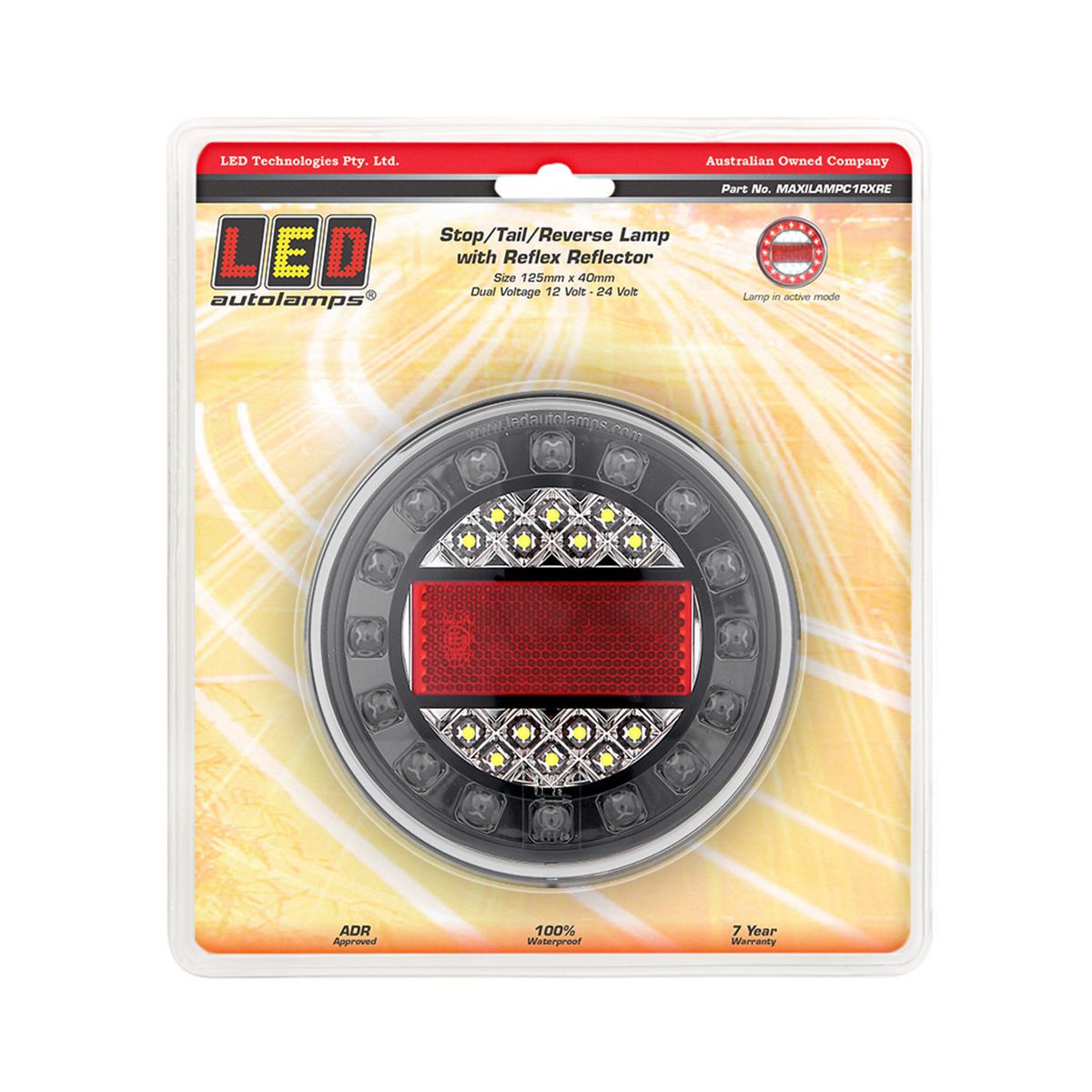 LED Autolamps Stop/Tail/Indicator/Reflector LED Maxilamp Round Light Black Chrome 12-24V MAXILAMPC1XRE