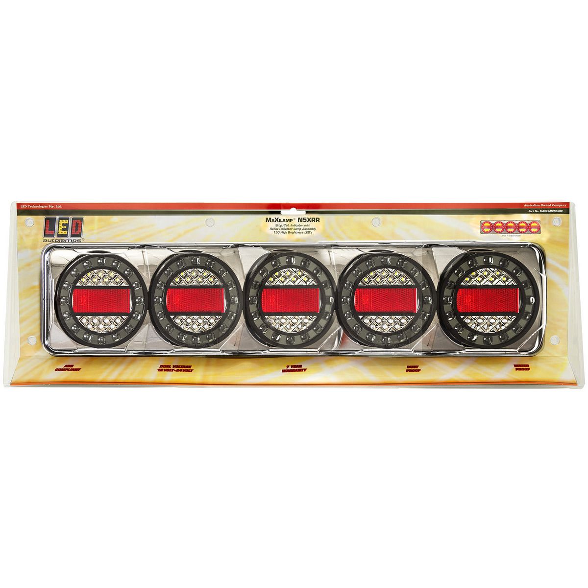 LED Autolamps Stop/Tail/Indicator/Reflector LED Maxilamp Light 5 Lamp Combination 12-24V Blister MAXILAMPC5XRR