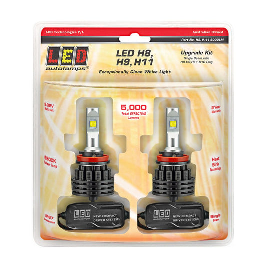 LED Autolamps Head Lamp LED H8/H9/H11 9/32V Upgrade Kit (Pack of 2) H8/9/11/5000LM