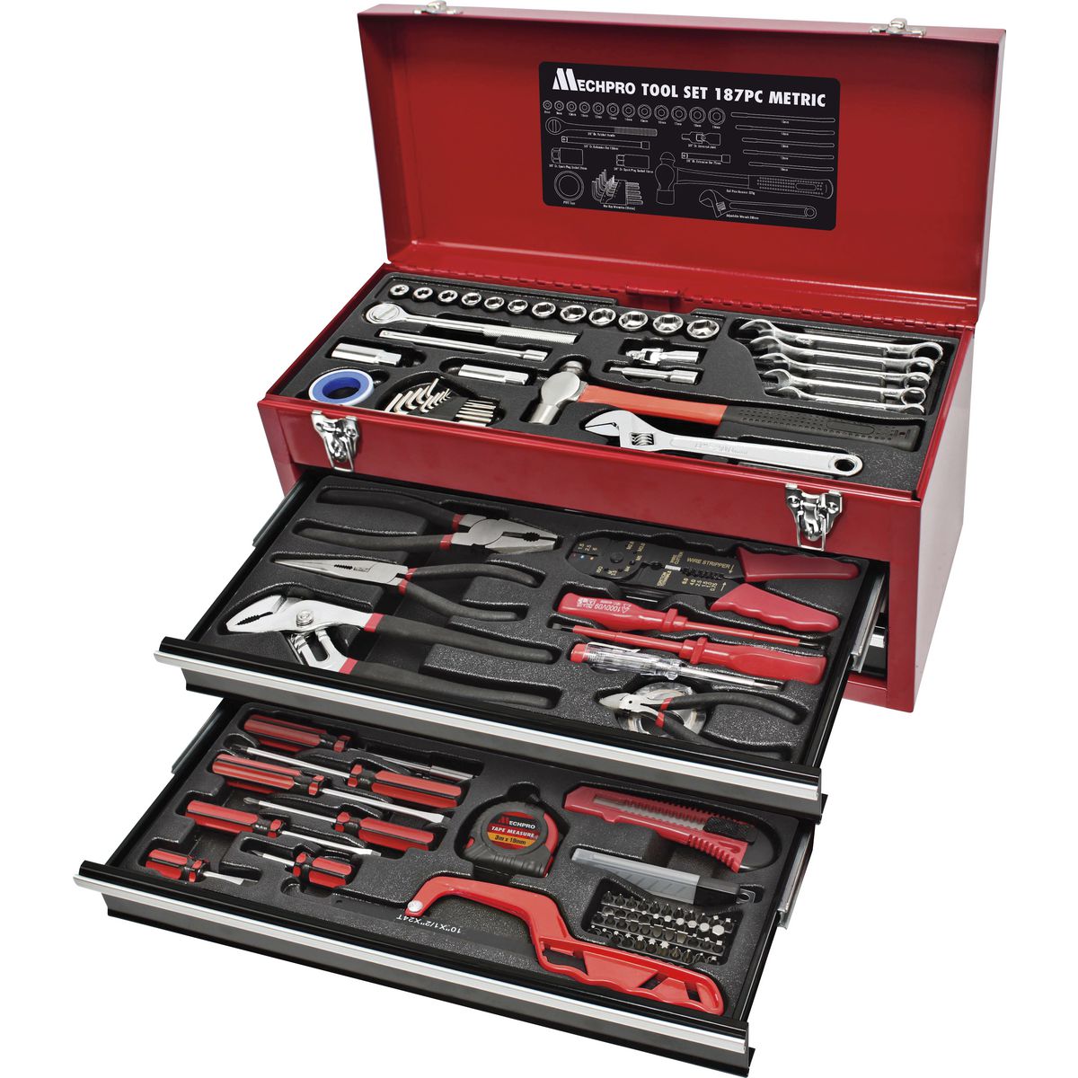 Mechpro Tool Kit 187pc 1/4in. & 3/8in. Drive Metric w/2-Drawer MP211K