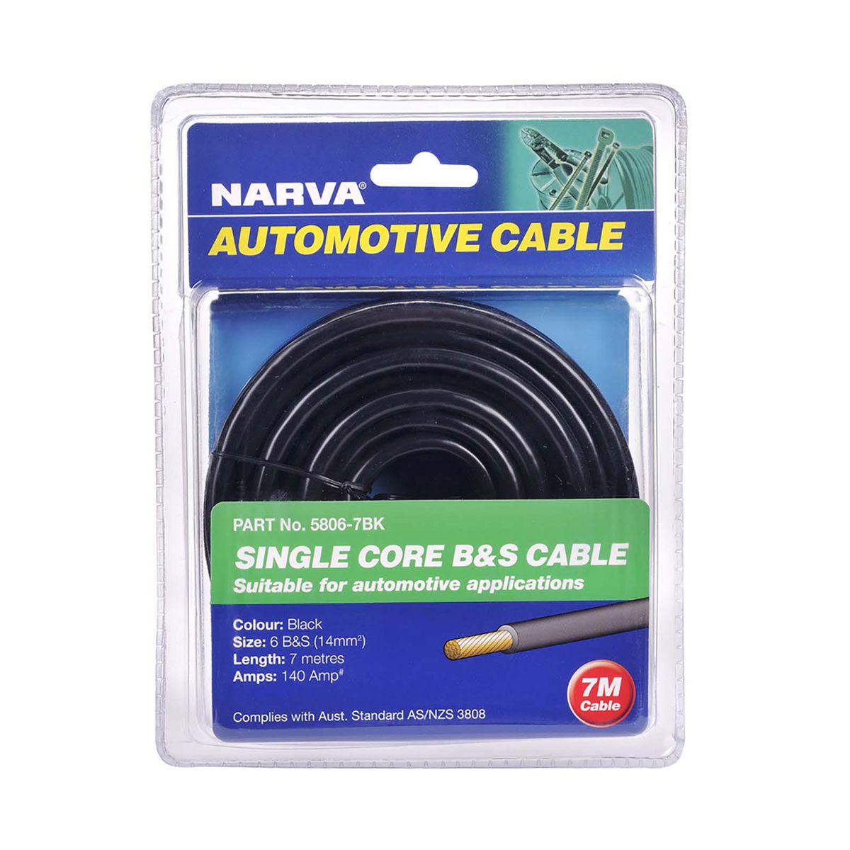 Narva 6 B&S Cable Black 140A 7m 5806-7BK